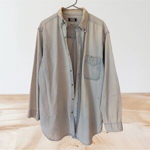 Light Blue Chambray Button Down – Distressed/ Worn-In/ Vintage Vibes Shirt, Sz L
